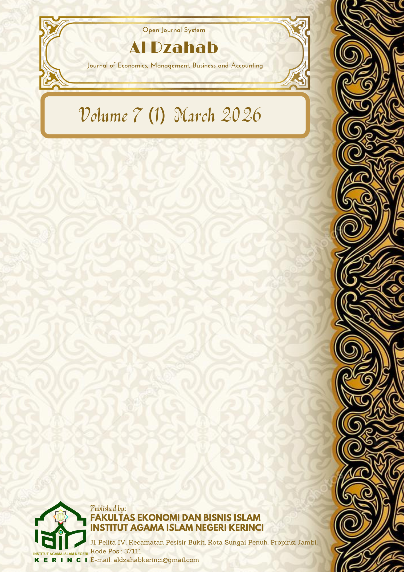 					View Vol. 7 No. 1 (2026): Al Dzahab: Journal of Economics, Management, Business and Accounting
				